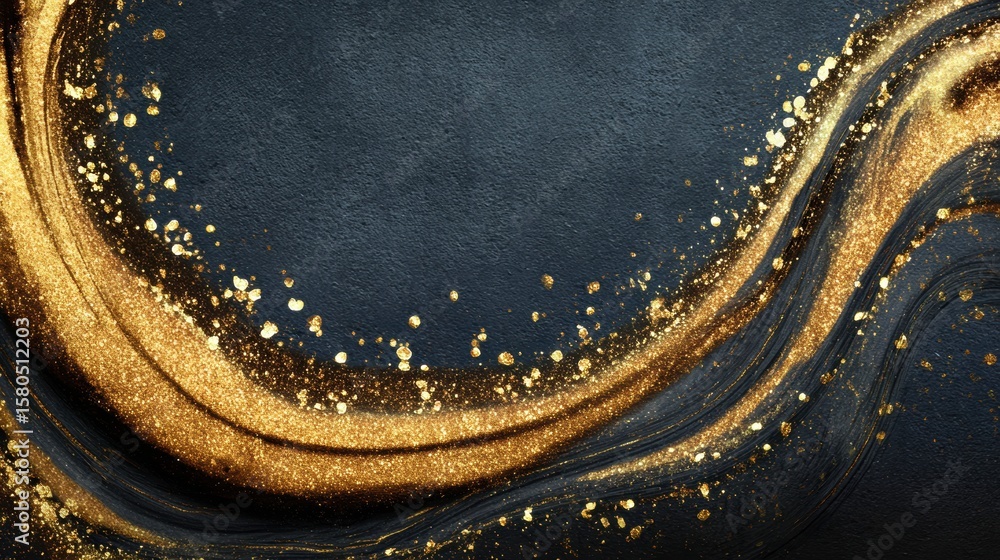 Poster Abstract Gold and Black Swirl: Luxurious abstract background featuring a mesmerizing swirl of deep black and shimmering gold, creating a sophisticated and elegant design.