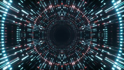 A mesmerizing digital artwork depicting a tunnel of light and data streams. It evokes a sense of futuristic travel and technological advancement. loop video 4k