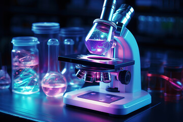 Doctor recording experimental results in laboratory with chemical samples