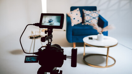 Modern Studio Setup with Blue Armchair and Soft Lighting for Interior Photography June 13,2025
