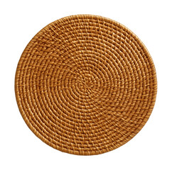 A round wicker placemat, perfect for adding a rustic touch to a dining table in a cottage.