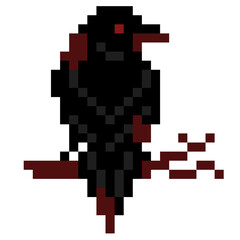 Crow covered in pixelated blood 