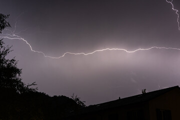 Horizontal Lightning Flash Across a Stormy Night Sky