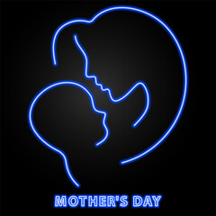 mother's day neon sign, modern glowing banner design, colorful modern design trends on black background. Vector illustration.