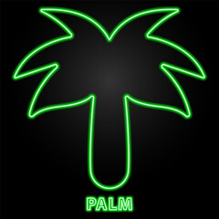 palm tree neon sign, modern glowing banner design, colorful modern design trend on black background. Vector illustration.