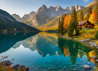 mountain lake in autumn