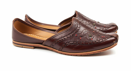 Embroidered Leather Juttis:  Handcrafted Men's Slippers