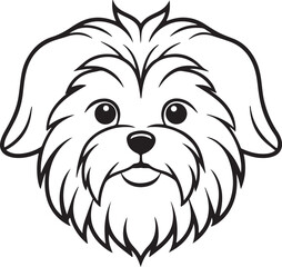 dog face line art, black outline, vector and illustration, coloring book page line art drawing