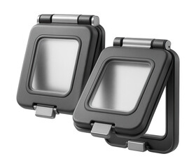 Plastic cover plates with a waterproof seal, used to protect outdoor electrical outlets in garden or pool areas.