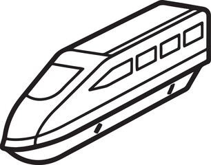 bullet train line art, black outline, vector and illustration, coloring book page line art drawing