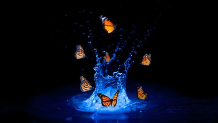 Monarch butterfly water splash photography wallpaper background hd high resolution