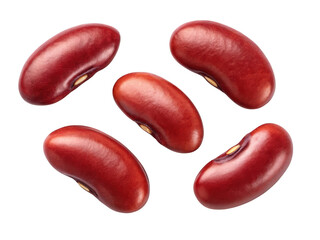Five red kidney beans scattered isolated on a transparent background isolated on transparent background