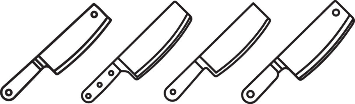 set of butcher knife line art, black outline, vector and illustration, coloring book page line art drawing