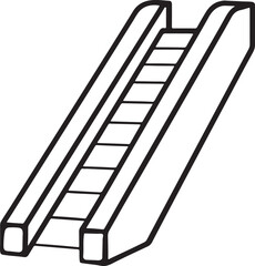 escalator stairs line art, black outline, vector and illustration, coloring book page line art drawing