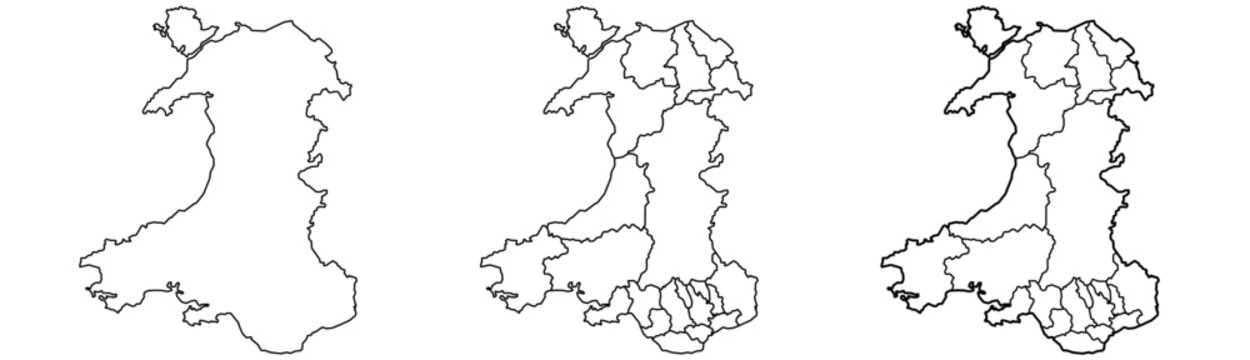 Wales map &ndash; vector illustration of counties, regions, and landmarks in the UK