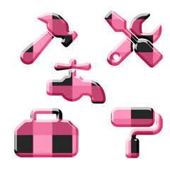 set of pink and  black  checkered pattern Tools icons for web