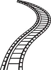 curved railroad line art, black outline, vector and illustration, coloring book page line art drawing