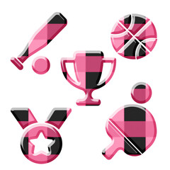 pink and  black  checkered pattern sport and awards icons set