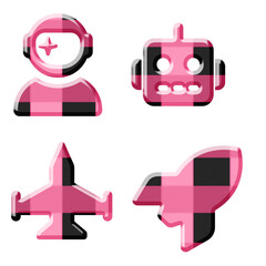 3d pink and  black  checkered pattern space web icons