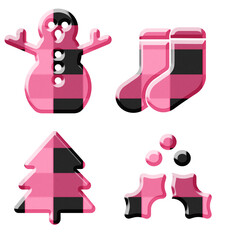 vector illustration of pink and  black  checkered pattern Christmas icon