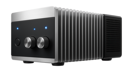 Tabletop linear power supply with integrated cooling fins, perfect for a home lab setup to maintain constant voltage levels.