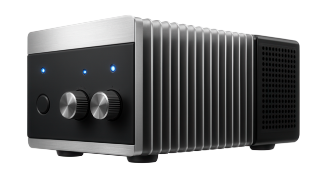 Tabletop linear power supply with integrated cooling fins, perfect for a home lab setup to maintain constant voltage levels.