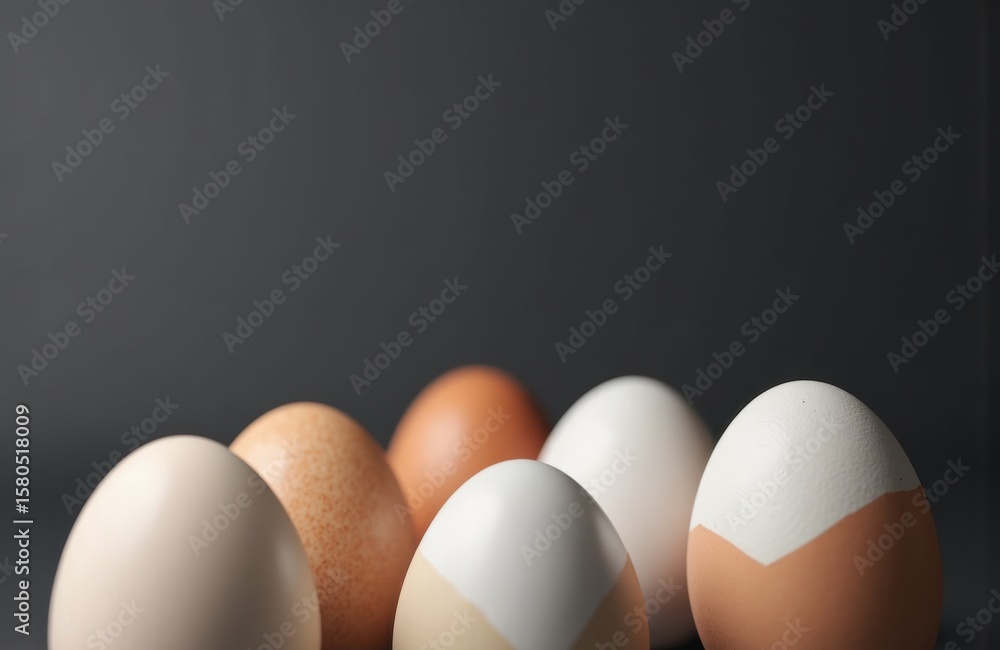 Aufkleber eggs arranged in a row with varying colors and textures against a dark background