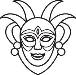 carnival mask line art, black outline, vector and illustration, coloring book page line art drawing