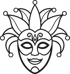 carnival mask line art, black outline, vector and illustration, coloring book page line art drawing
