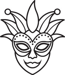 carnival mask line art, black outline, vector and illustration, coloring book page line art drawing