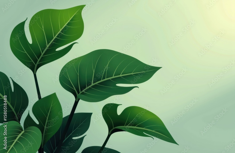Poster green leaves with detailed veins on a soft gradient background creating a natural and fresh atmosphe