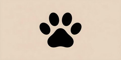 Black Cat Paw Print Isolated on Clean Light Beige Background - Simple Graphic Animal Footprint Icon for Pet Care & Design