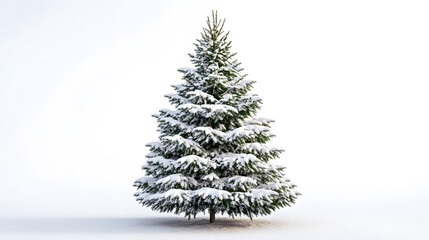 Fototapeta premium Snow covered Christmas tree isolated on white. Winter holiday symbol.
