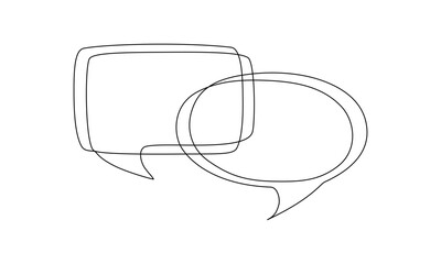 One continuous line drawing of Speech bubble square shaped. Chat cloud and thought dialogue icon. Comic text comment concept eps 10