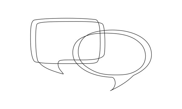 One continuous line drawing of Speech bubble square shaped. Chat cloud and thought dialogue icon. Comic text comment concept eps 10