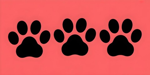 Cute Black Cat Paw Prints on Vibrant Coral Pink Background Graphic Illustration for Pet Design