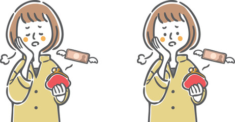 お金がない女性　上半身　ベクター
