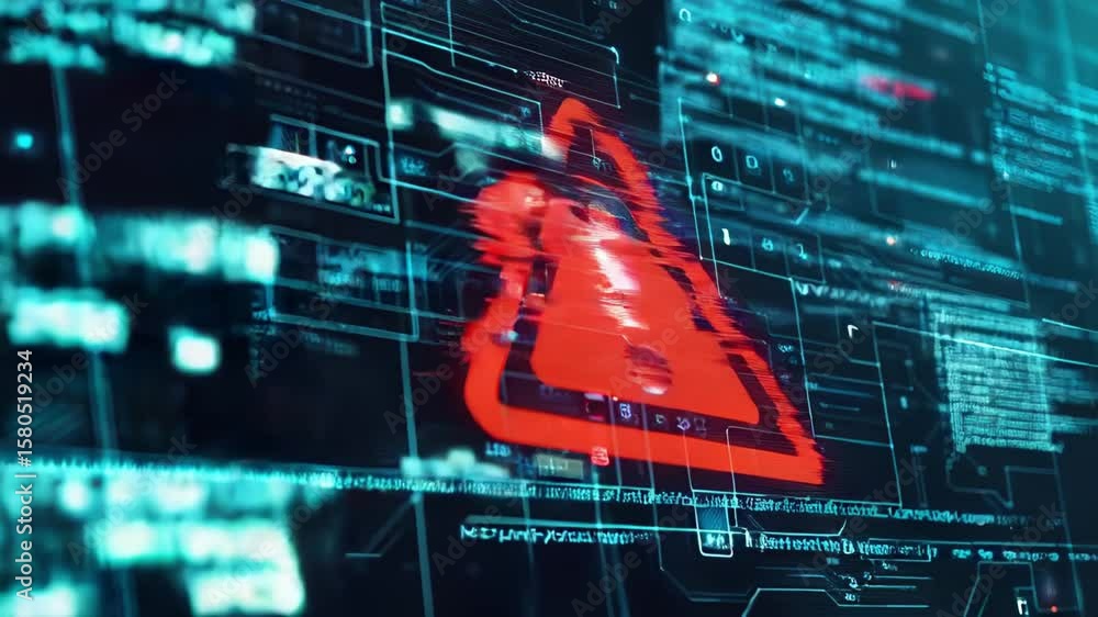 Poster system, data breach and warning sign for hacking as cyber crime with information theft new
