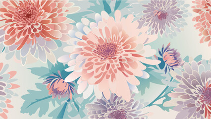 Pastel floral arrangement featuring chrysanthemums with soft colors and detailed petal textures creating a calming scene