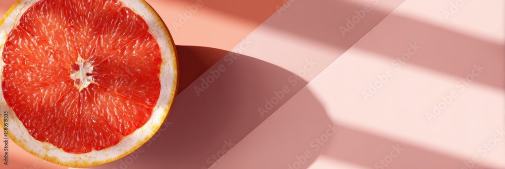 Poster grapefruit displayed against a geometric background with soft shadows and a clear upper zone enhanci