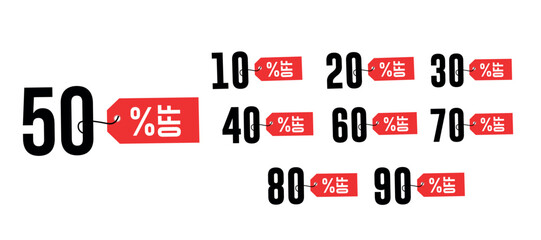 Orange Sale and Discount Labels Collection – Flat Price Off Tag Icons (10% to 90%) – Vector Set

