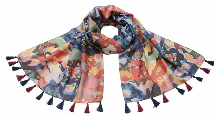 Vibrant Abstract Print Scarf:  Fashionable Tassel Detail