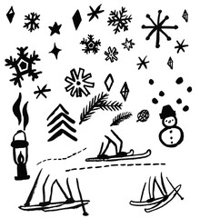 겨울관련 된 손그림 일러스트