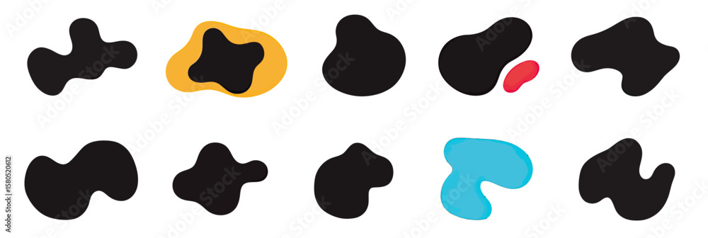 Aufkleber abstract organic black blobs and irregular amoeba shapes with bright yellow and blue accents in mini