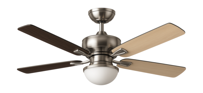 Three-speed ceiling fan with reversible blades for a living room in a residential house