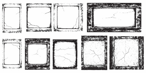 set of custom brush strokes created from real paint brushes. Grunge frame border texture on isolate background. Old grunge frame with dust texture. Texture black frame old grunge square frame.