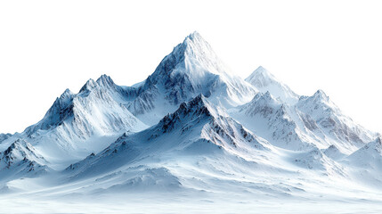 Frontal view of isolated cutout PNG snow-capped mountains with transparent sky