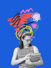 Expressive visual artwork of overwhelmed student with colorful scribbles around head. Concept of...