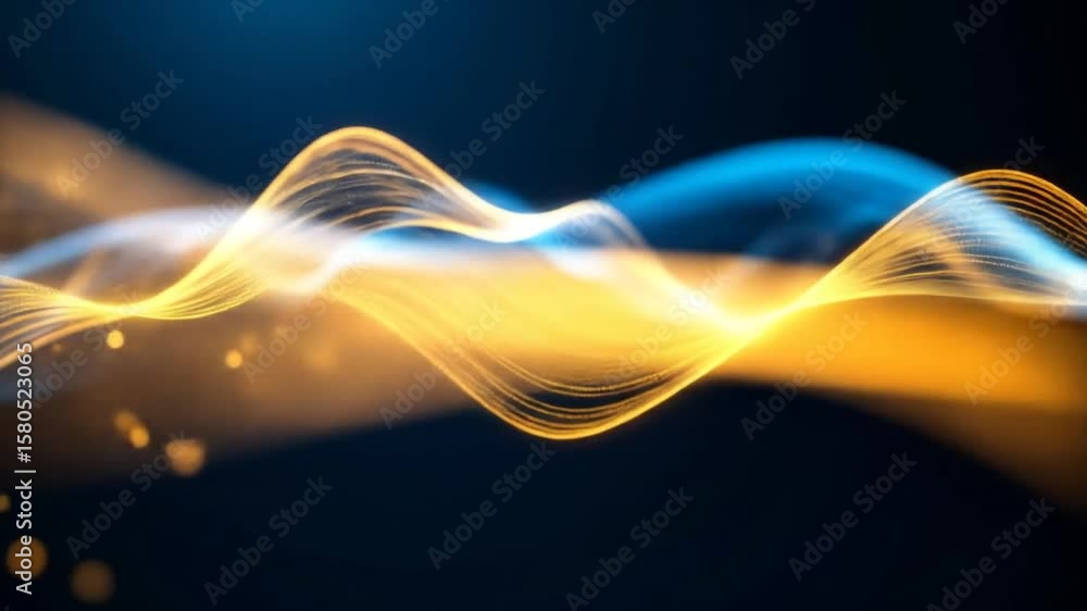 Poster dynamic wave background animation with blue and golden light trails for graphic design