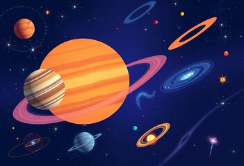 Fototapeta premium Simple flat vector illustrations of planets, stars, galaxies, nebulae, comets, and astronomical phenomena , nebula, space travel